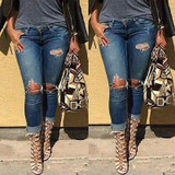 2017 new fahsion sexy holes skinny summer blue Women Denim Skinny Ripped Pants High Waist Stretch Jeans Slim Pencil Trousers