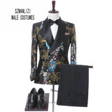 2017 New Elegant Brand Wedding Mens Suit Flower Double Breasted Suit For Men Slim Fit Groom Tuxedo Blazer Costume Homme Mariage