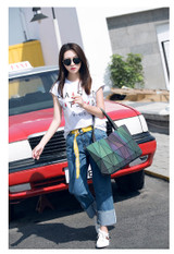 2017 New Diamond Women Geometry Totes Sequins Mirror Saser Plain Folding Bags Luminous bag baobao bag Free Shipping hologram