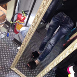 2017 New Designer Brand Women's Jeans Patchwork Stretch Slim Fit Ripped Denim Pants Skinny Jeans Woman Mid Waist Jeans Femme