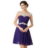 2017 New Design A-line Short Dresses Scoop Neck Cocktail Party dress Lace-up Veatidos de Festa Abito Cocktail Dress Blue 7536