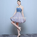 2017 New design A-line short dresses strapless cocktail party lace-up dress veatidos de festa tulle free shipping