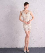2017 new deep-V Sexy short Mini Party Lace Cocktail dress