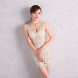 2017 new deep-V Sexy short Mini Party Lace Cocktail dress