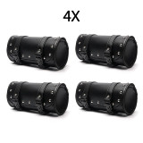 Leather motorcycle saddle bags black roll barrel for biker motorbike