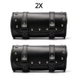 Leather motorcycle saddle bags black roll barrel for biker motorbike