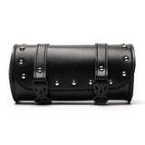 Leather motorcycle saddle bags black roll barrel for biker motorbike