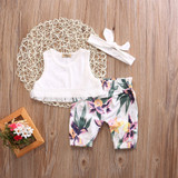 2017 New Cute Newborn Baby Girl Clothes Sleeveless Tops Pants Headband Outfit 3PCS Sets 0-24M