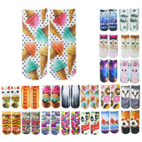 2017 NEW cute 3D Socks beauty short Women socks printed funny socks womens cotton sock white cat Multiple Colors for girls soks
