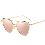 2017 New Cat Eye Sunglasses Women Brand Designer Female Twin-Beams Rose Gold Mirror Sun Glasses Cateye SunGlasses Oculos Feminin