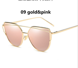2017 New Cat Eye Sunglasses Women Brand Designer Female Twin-Beams Rose Gold Mirror Sun Glasses Cateye SunGlasses Fast Shipping