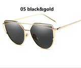 2017 New Cat Eye Sunglasses Women Brand Designer Female Twin-Beams Rose Gold Mirror Sun Glasses Cateye SunGlasses Fast Shipping
