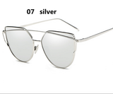 2017 New Cat Eye Sunglasses Women Brand Designer Female Twin-Beams Rose Gold Mirror Sun Glasses Cateye SunGlasses Fast Shipping