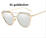 2017 New Cat Eye Sunglasses Women Brand Designer Female Twin-Beams Rose Gold Mirror Sun Glasses Cateye SunGlasses Fast Shipping
