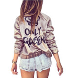 2017 New Casual Tops Fashion Autumn Women Long Sleeve Basic Coats Letter Print Bomber Jacket Jaqueta Feminino Streetwear