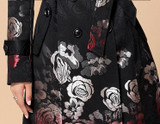 MEISILI Long Floral Print Trench Coat Spring Coat for Women Black Jacquard Coat with Belt Windbreakers Overcoat Casaco Feminino
