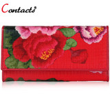 CONTACT'S Women wallet Genuine Leather Wallet Female Purse Printing Flowers designer Clutches Phone coins Card Holder Money Bag
