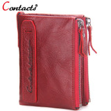 CONTACT'S women wallet Genuine Leather Men Wallet Purse Female Card Holder Small Clutch bags wallet coin Purse Money Bag Red