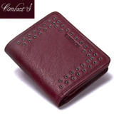 Contact's 2017 New Genuine Leather Wallet For Women Vintage Brand Small Short Ladies Purse Zipper Pocket Coin Organizer Wallets