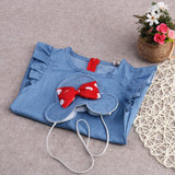 2016 Baby Girls Dress Cute Demin Kids Dresses For Girl Toddler A line Red bowties Dress Baby Clothing