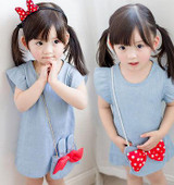 2016 Baby Girls Dress Cute Demin Kids Dresses For Girl Toddler A line Red bowties Dress Baby Clothing