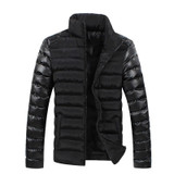 2015 Thick Winter Jackets Men Stand Patchwork Leather Cotton Down Jacket Brand Plus Size 3XL Mens Winter Coat Men Down Jackets