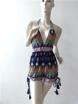 2015 sexy  jumpsuit  High Waist Gorgeous multi straps Print Jumpsuits backless Playsuit Shorts Rompers womens jumpsuit