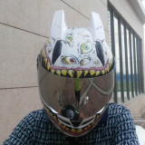 Green motorcycle helmet big mouth terrorist eyes funny gift helmets super alien