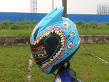 Green motorcycle helmet big mouth terrorist eyes funny gift helmets super alien