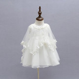 2015 Newborn Baby Christening Gown Infant Girl's White Princess Lace Baptism Dress Toddler Baby Girl Chiffon Dresses 3pcs/set