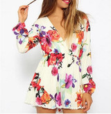 2015 New Women spring Summer Jumpsuits Flower printing playsuit Floral Printed Rompers