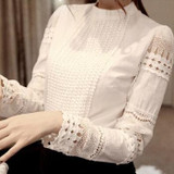 2015 New women high quality blusas femininas blouses women's shirt elegant hollow out lace Slim chiffon blouse women tops 8H98