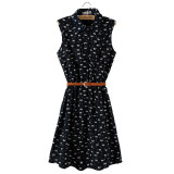 2015 new women Cat footprints pattern Show thin Shirt dress girls casual dresses chiffon mini brief print dress
