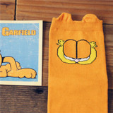 2015 New Winter Autumn Kawaii Garfield Cat Socks Cute Women's Yellow Cat In Tube Socks Creative Pure Cotton Socks For Women