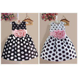 2015 New Popular Baby Kids Girls Summer Clothes Dresses Party Sleeveless Polka Dot Flower Gown Formal Dress 2 3 4 5 6 7 Years