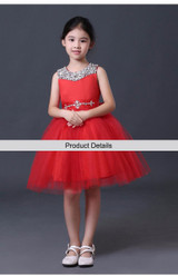 2015 New Arrival Little Girl Ball Gown Scoop Red Tutu Glitz Pageant Dress Sequin Flower Girls Dresses For Children Prom Gown