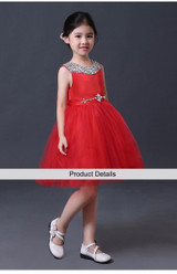 2015 New Arrival Little Girl Ball Gown Scoop Red Tutu Glitz Pageant Dress Sequin Flower Girls Dresses For Children Prom Gown