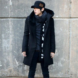 2015 Men's Winter Long Section Of the Slim Men Influx Of Men Hooded Woolen Coat Thick Woolen Coat Hooded Windbreaker M