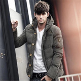 2015 Men's Solid Thick Hooded Winter Coat Slim British Tide Thick Winter Hooded Down Jacket Coat Tide Male British Solid M-3XL