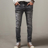 2015 Men slim jeans men's Distressed Biker jeans hiphop pants male pencil pants Washed grey jeans for men free shipping