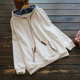 Hooded Sweatshirt Women Long Sleeve Autumn Winter Fleece Outerwear 2017 Female Casual Front Pocket Vintage Embroidery Hoodies