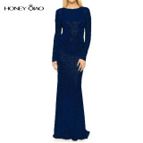 Honey Qiao Bridesmaid Dresses Rose Gold Sequins Mermaid Long Sleeves 2017 Champagne Burgundy Maid of Honor Gowns Real Photo