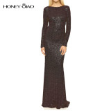 Honey Qiao Bridesmaid Dresses Rose Gold Sequins Mermaid Long Sleeves 2017 Champagne Burgundy Maid of Honor Gowns Real Photo