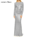 Honey Qiao Bridesmaid Dresses Rose Gold Sequins Mermaid Long Sleeves 2017 Champagne Burgundy Maid of Honor Gowns Real Photo