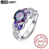 Mystical Rainbow Topaz 925 Sterling Silver Rings Sapphire Engagement Rings With Clear CZ For Women Female Original Fine Jewelry