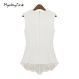 MysteryPark Elegant Floral L;ace Blouse Shirt Women White Short Sleeve Blouse Spring Summer Hollow Out Casual Brand Tops Blusas