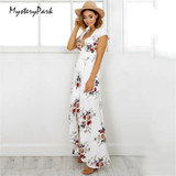 MysteryPark 2017 Fashion Women Sexy White Split Beach Maxi Dress Floral Print Halter Chiffon Ruffles Backless Summer Long Dress