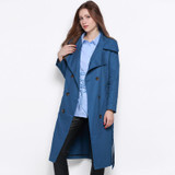 MY MAYAASOS 2017 Spring Solid Blue Women Trench Coat Double Breasted Loose Longline Casual Female Tops Outwear Sash Ladies Coat