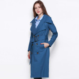 MY MAYAASOS 2017 Spring Solid Blue Women Trench Coat Double Breasted Loose Longline Casual Female Tops Outwear Sash Ladies Coat