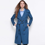 MY MAYAASOS 2017 Spring Solid Blue Women Trench Coat Double Breasted Loose Longline Casual Female Tops Outwear Sash Ladies Coat